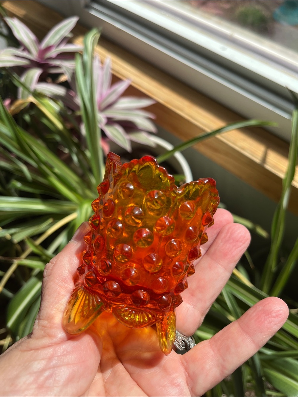 Fenton Hobnail Amber Orange Footed Small Ring Cup Toothpick Holder Halloween